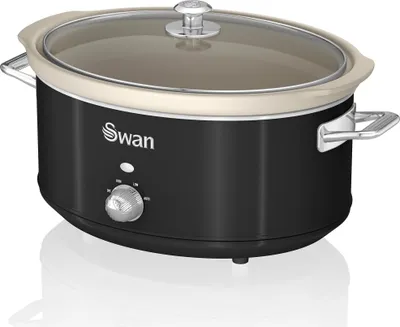 Zdjęcie produktu dla SWAN SF17031BNEW Retro Slow Cooker 6,5L, nieprzywierająca ceramika wolna od PFOA i PTFE, Vintage Black