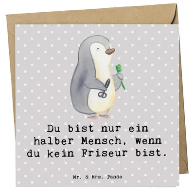 Produktbild von Mr. & Mrs. Panda Glückwunschkarte Friseur Herz - Grau Pastell - Geschenk, Friseursalon, Klappkarte, anlasskarte, faltkarte, Barbier, Grußkarte, Frisör, doppelkarte