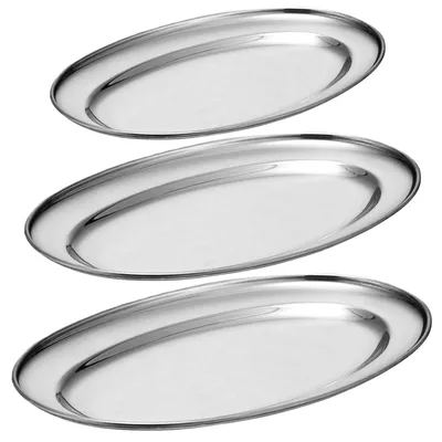 Ovale Servierplatten aus Edelstahl, 3er-Set, 30/35/40 cm