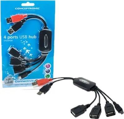 Produktbild von Conceptronic 4 Ports USB Hub, Schwarz, Rot, China, 130 mm, 200 mm, 20 mm, 60 g