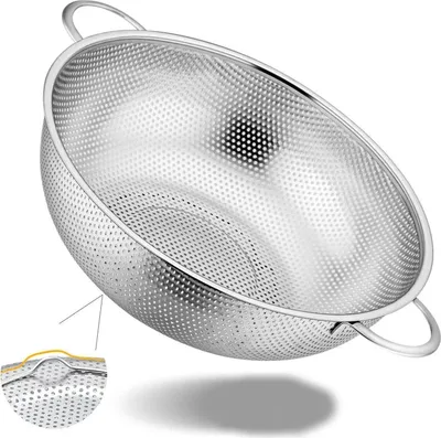 Obrázok produktu pre Homikit kuchynský cedník z nehrdzavejúcej ocele Ø 28 cm s rukoväťami, mikroperforovaný cedník - Nerezová oceľ a možnosť umývania v umývačke riadu