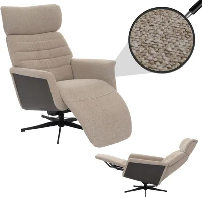 Produktbild von MCA Relaxsessel HWC-N56, Fernsehsessel Liegesessel Fußstütze drehbar Bouclé Stoff Holz Stoff braun, Holz grau