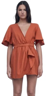 Image de Combinaison pour femme Zara en lin, couleur terracotta, idéale pour l'été, taille XS