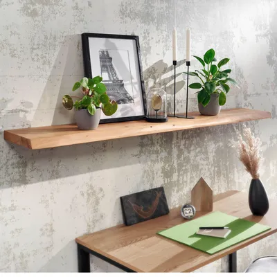 Immagine prodotto di Mensola a muro con bordo ad albero in legno massiccio di acacia 160 cm | Wohnling