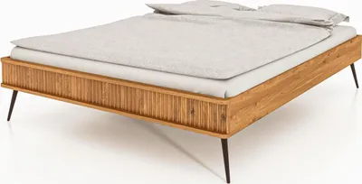 Produktbild von Bett Tula 3 aus Wildeiche massiv 90x200 cm ohne Kopfteil mit Metallbeinen