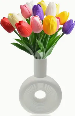 Zdjęcie produktu dla 12 sztuk sztucznych kolorowych tulipanów - wyglądają jak prawdziwe - jedwabny kwiat tulipana - wiosna, Wielkanoc