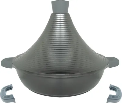 Obrázek produktu pro Litý hliníkový tagine tagine Ø32cm indukční silikonové rukojeti hrnec na vaření v páře pekáč šedý