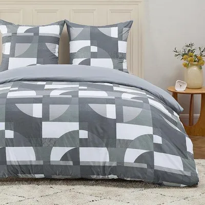 Obrázok produktu pre Posteľná bielizeň 155 x 220 cm, 3-dielna, mikrovlákno, sivá, geometrický vzor