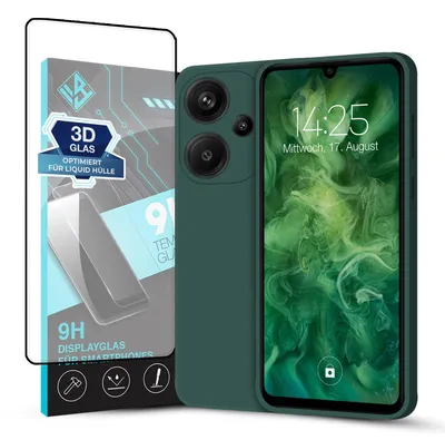 Produktbild von Hülle für Xiaomi Redmi Note 13 Pro+ 5G mit 9H Displayglas Displayschutz Case Cover Bumper Smartphone Softgrip Schutzhülle Farbe: Grün