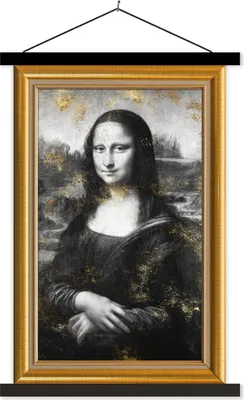 Produktbild von MuchoWow® Textilposter Mona Lisa - Da Vinci - Gold - Rahmen 60x90 cm mit schwarzem Rahmen - Poster Wohnzimmer