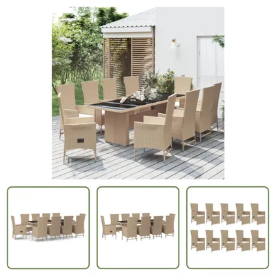 Produktbild von The Living Store 11-tlg. Garten-Essgruppe mit Kissen Beige Poly Rattan