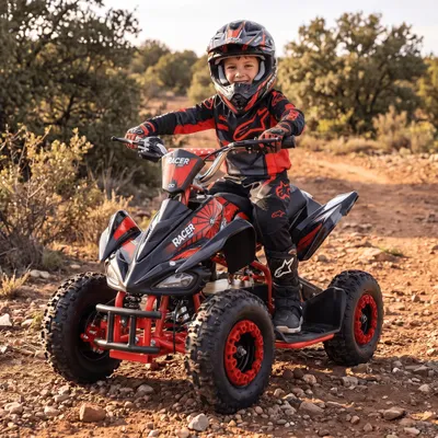 Produktbild von Actionbikes Motors Kinderquad Racer | 1000 Watt - 36 V - Pocket Quad bis 24 km/h - 3 Stufen - Kinder Elektroquad - Elektro Auto (Schwarz/Rot)