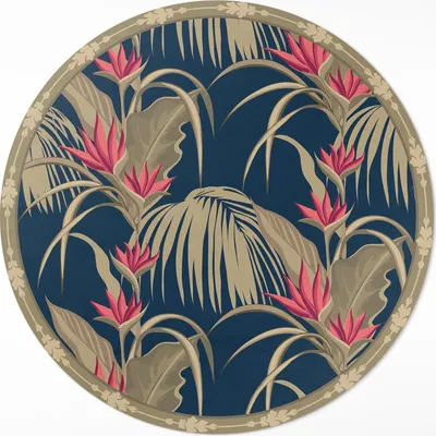 Produktbild von Wilde Blumen und Blätter – Vinyl Fußmatte – Ø 150cm – Rutschfest – Pflegeleicht & Langlebig