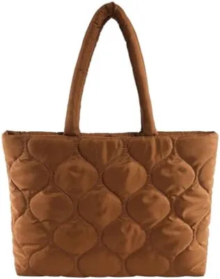 Productafbeelding van PromoHome® Gewatteerde boodschappentassen voor dames – Lichtgewicht en waterafstotend, 40 x 30 x 12 cm, bruin