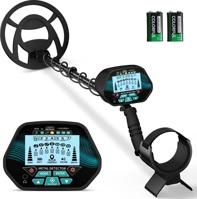 Immagine prodotto di Metal detector - Rilevatore di metalli - Regolabile in altezza da 113 a 141 cm - Rilevatore di oro - Per la ricerca nel terreno - Per adulti e bambini - Batterie incluse - Nero