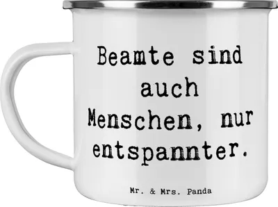 Produktbild von Mr. & Mrs. Panda Teetasse Spruch Beamtin Entspannt - Weiß - Geschenk, Geschenkidee, Beruf, Berufsliebe, becher emaille, Berufe, Teebecher, Haferl, Pott, Organisation