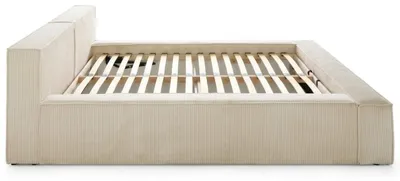 Zdjęcie produktu dla Beżowe łóżko dwuosobowe 180 x 200 cm, z tapicerowanym wełniowym stelażem, do sypialni