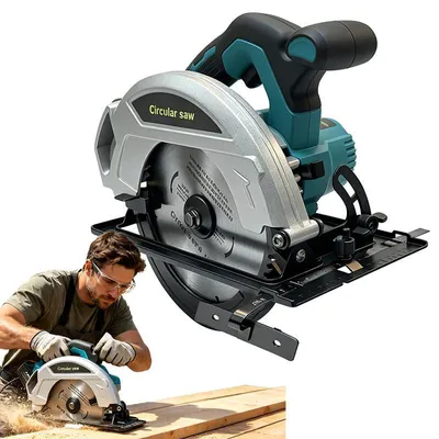 Image de Scie sauteuse sans fil ZELURXX 21V, scie circulaire manuelle 1200W, lame de scie de 185mm, profondeur de coupe de 60mm, avec 2 batteries de 3,0Ah, pour bois, PVC, MDF