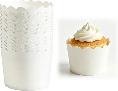Zdjęcie produktu dla 100 sztuk foremek do muffinek, białe, 7 x 6 x 5,5 cm, do przygotowywania babeczek, papierowe foremki, idealne na urodziny, wesela