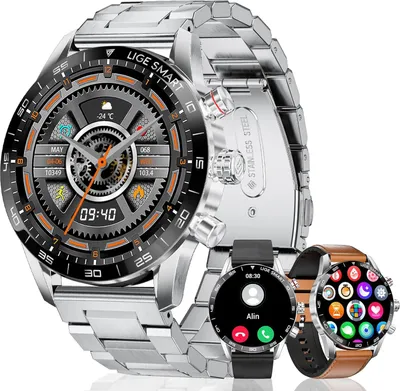 Produktbild von Smartwatch Herren 400mAh für Android iOS,1.43‘’ AMOLED-Display,Bluetooth-Anrufe,Sprachassistenz,124 Sportmodi,IP68 Fitnessuhr mit Herzfreherzfrequenz