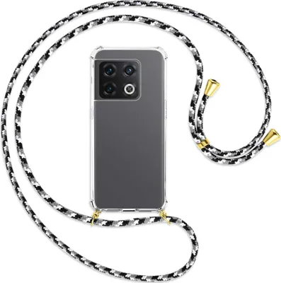 Produktbild von Handykette Backcover-Schutzhülle mit Band (Metall goldfarben) für OnePlus 10 Pro 5G - schwarz/grau/weiß