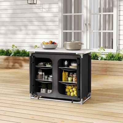 Produktbild von Livingandhome Campingschrank faltbar – 2 Staufächer mit je 3 Ebenen, MDF-Platte, inkl. Tragetasche – stabil & praktisch