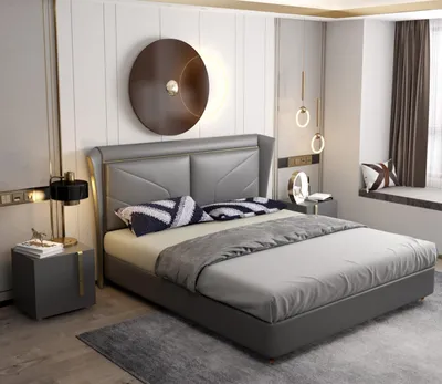 Produktbild von Bett Polster Design Luxus Doppel Hotel Betten Ehe 180x200cm Schlaf Zimmer Leder