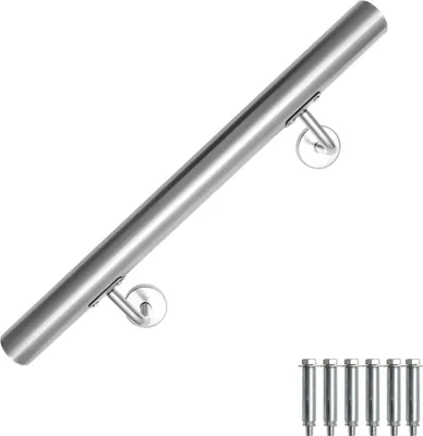 Obrázek produktu pro Clanmacy nerezové zábradlí 50 - 200 cm vnitřní a venkovní zábradlí Nástěnné zábradlí na schody z nerezové trubky V2A, s montážním materiálem, délka: 50 cm