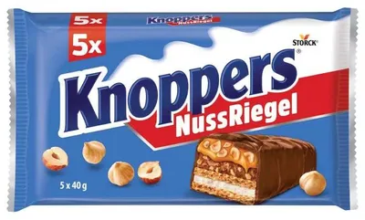 Produktbild von STORCK Knoppers Nussriegel, Milchschokolade, 200 g, Haselnuss, 2233 kJ, 535 kcal, 31,8 g