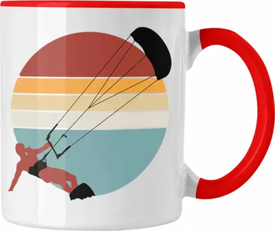 Produktbild von Trendation - Kite Surfen Tasse Geschenk Retro Kitesurfer Geschenkidee Kitesurfing Gadget Männer (Rot)