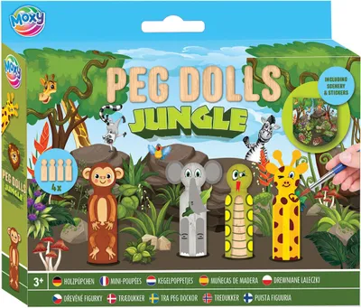 Produktbild von Holzpuppen zum Bemalen: Dschungeltiere, 4 Stück