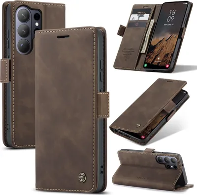 Produktbild von Hülle für Samsung Galaxy S26 Ultra Retro Kunstledertasche mit Standfunktion Schutzhülle Kaffee