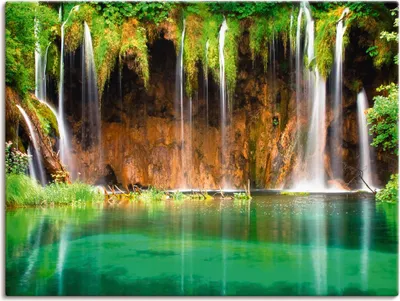Produktbild von ARTland Leinwandbild Schöner Wasserfall im Wald Größe: 120x90 cm