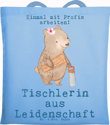 Produktbild von Mr. & Mrs. Panda Tote Bag Tischlerin Leidenschaft - Sky Blue - Geschenk, Laptoptasche, Tasche, Uni, Jutebeutel, Beutel
