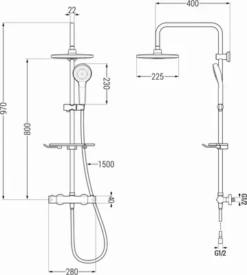 Obrázek produktu pro Mexen KT05 odkrytý sprchový set s dešťovou sprchovou hlavicí a termostatickou sprchovou baterií, Černá - 771500593-70