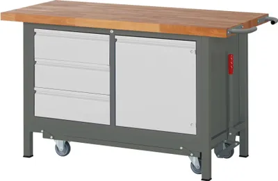 Produktbild von STIER Werkbank Premium mit abs. Fahrgestell, 3 Schubladen und 1 Flügeltür BxTxH 1500x700x880 mm