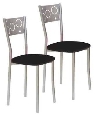 2er-Set Küchenstühle, Kunstleder, Metall, schwarz, Sitzhöhe 45 cm