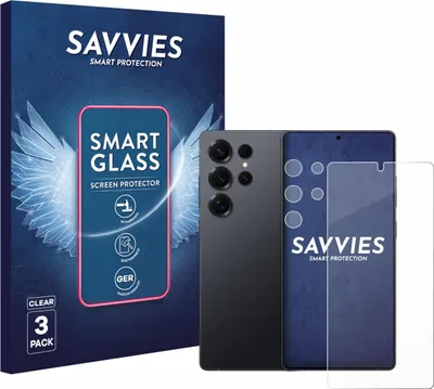 Produktbild von 3x Savvies Schutzglas Folie für Samsung Galaxy S25 Ultra (Display+Kamera) 9H Panzer Schutzfolie Glas Displayschutz klar transparent