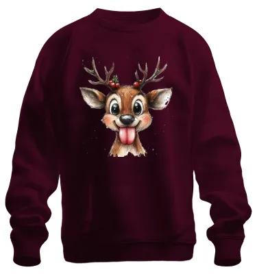 Immagine prodotto di Renna con lingua fuori Natale Regalo carino Felpa Unisex Pullover, Borgogna, XL