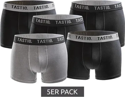 Produktbild von 5er Pack TASTIQ Herren Boxershorts in Geschenkbox Baumwoll-Unterhose TAS/1/BCX5/UNI5 Schwarz/Grau, Größe:M