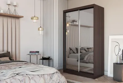 Obrázek produktu pro Moderní Šatní Skříň s Posuvnými Dveřmi se Zrcadlem 120 150 180 200 cm - Wenge Skříň do Ložnice s Posuvnými Dveřmi - Tyč na Šaty - 150 cm - Wenge