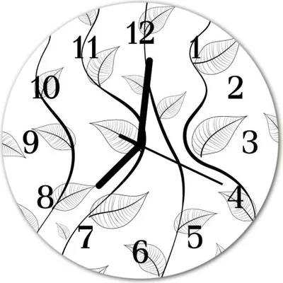Produktbild von Glasuhr Wanduhr Küchenuhr Echt-Glas 30fi cm Blätter Kunst schwarz