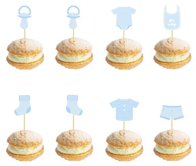Produktbild von 8 Holz-Deko-Picker Babyparty Blau 10 cm - Einheitsgröße