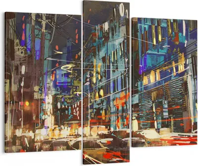 Produktbild von Bild auf Leinwand - Leinwandbild - Stadt Nacht Straße - 95x80cm - Wand Bild - Wanddeko - Wandbilder - Leinwanddruck - Bilder - Kunstdruck - Wanddekoration - Leinwand bilder - Wandkunst - CB95x80-3787
