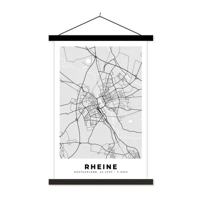 Produktbild von MuchoWow® Textilposter Karte - Deutschland - Rheine - Stadtplan 60x90 cm mit schwarzem Rahmen - Poster Wohnzimmer