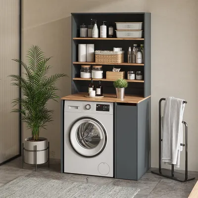 Zdjęcie produktu dla Szafka na pralkę Vicco Viktor Antracyt/złoty dąb 93.6 x 88.2 cm 2 części z szafką i półką, Model 56186
