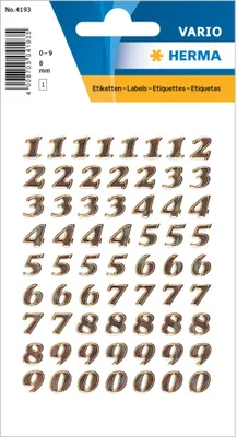 Produktbild von HERMA Zahlen Sticker 0-9 Prismaticfolie gold glitzernd 1 Blatt à 64 Sticker