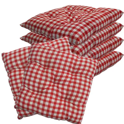 Produktbild von Stuhlkissen 38x38 cm ComfySeat - Sitzkissen mit 6 cm Comfort Sitzpolster - Indoor & Outdoor, Farbe:Karo-Rot, Set:6er Set