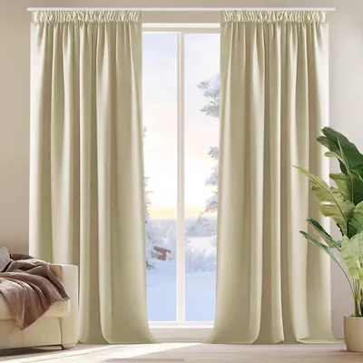 Productafbeelding van Verduisteringsgordijn met plooiband, 245x140 cm, beige, set van 2