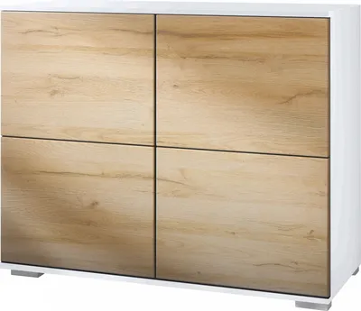 Produktbild von Vladon Kommode Rova V3, Moderner Küchenschrank mit 4 Push-to-Open Türen Weiß matt / Eiche Natur (92,5 x 75.5 x 35)